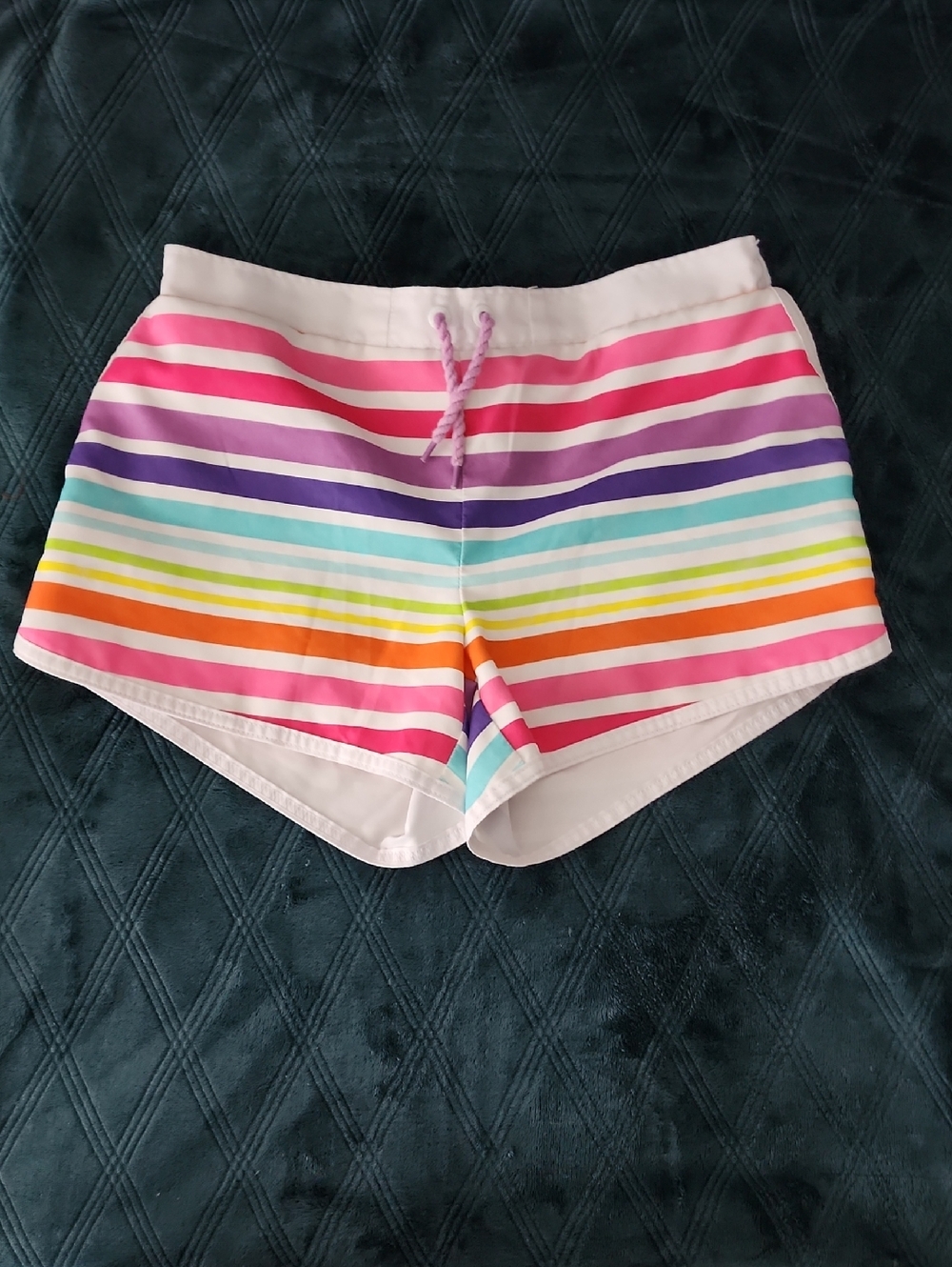 Lands' End Girls' White Rainbow Stripe Swim Shorts